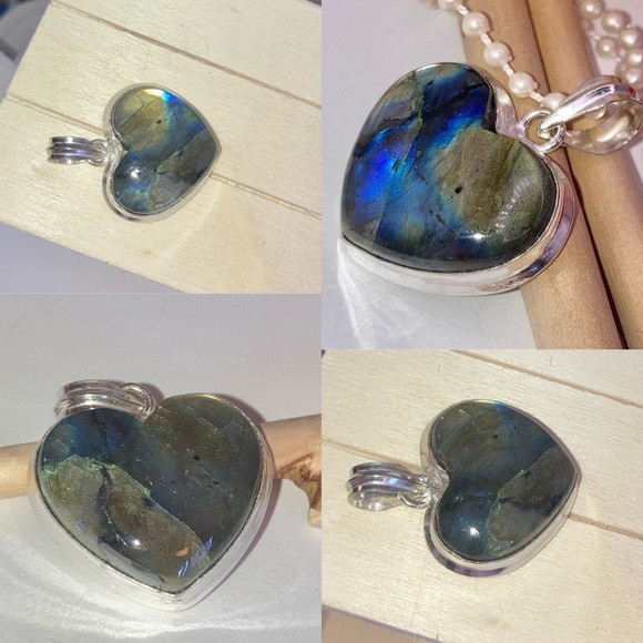 Radiant Labradorite Gemstone Handmade Heart Pendant - Picture 2 of 7